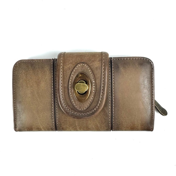 Justin Boots Handbags - Justin Women's Leather Wallet Burnished Brown Twist Lock Closure Ladies Western